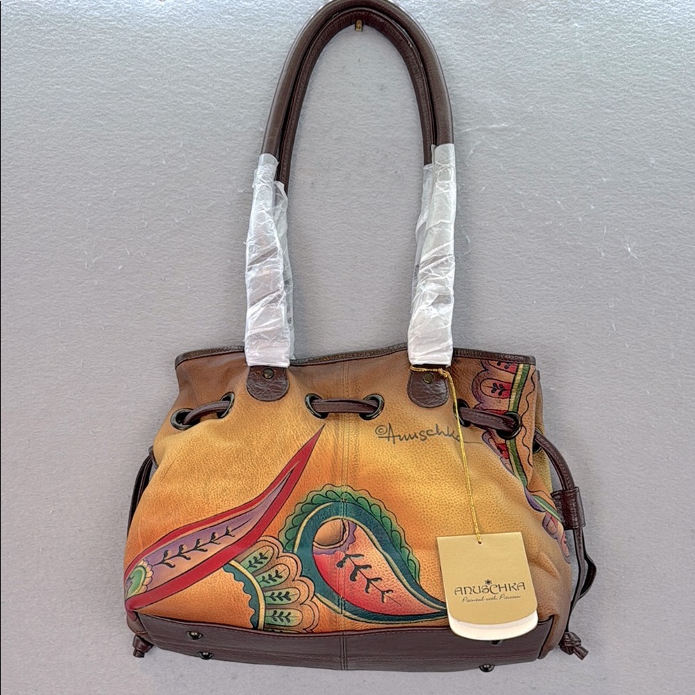 Anuschka - NWT women’s Hand painted Shoulder Bag genuine leather paisley brown